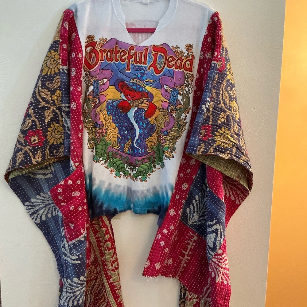 GRATEFUL DEAD Oversized Poncho-Style Top Handmade One of a Kind Pockets ONE SIZE - Picture 2 of 6